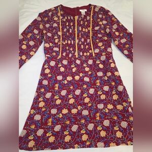 Esley Fully Lined Back Zip Peasant Boho Dress- Size XL Burgundy Floral